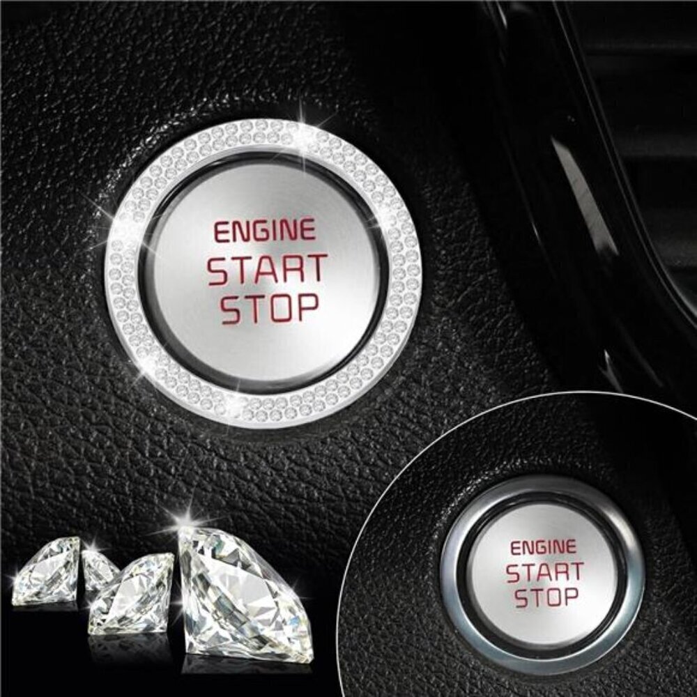 Car Start Button Bling Rhinestone Diamond Engine Button Ring 2-Pack Double White - Picture 6 of 7